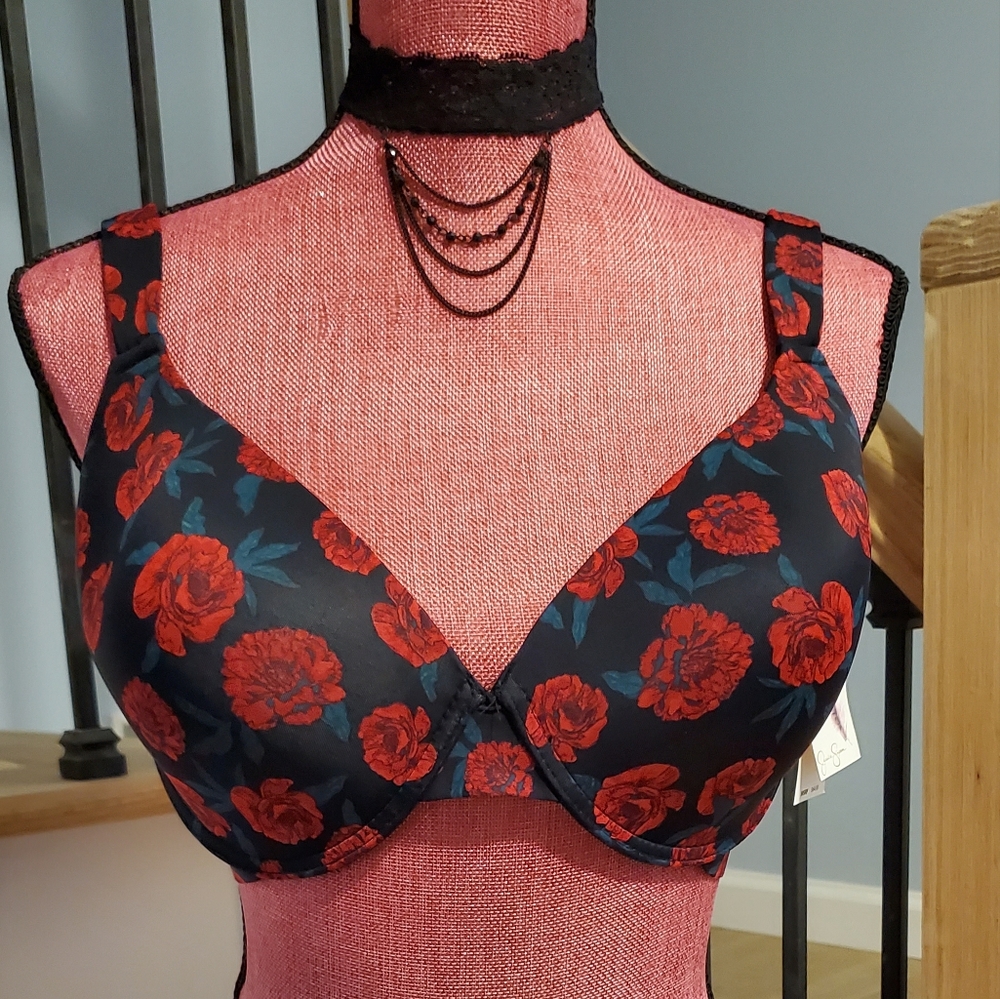 Jessica Simpson Black Bra with Red Floral Print